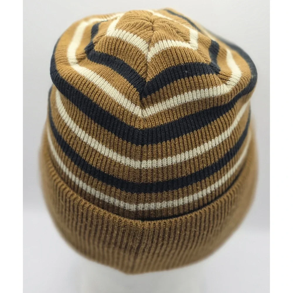 Carhartt Youth Striped Knit Beanie Hat Brown Black White CB8943 Kids Cuffed Logo